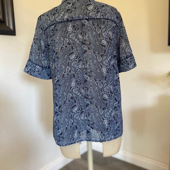 Michael Kors Blue Floral Women's Shortsleeve Button-up  Blouse Medium - Picture 3 of 7